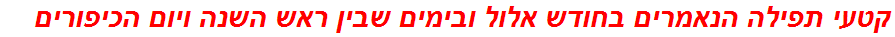 קטעי תפילה הנאמרים בחודש אלול ובימים שבין ראש השנה ויום הכיפורים