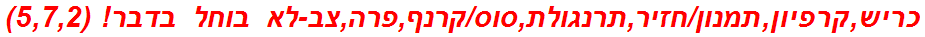 כריש,קרפיון,תמנון/חזיר,תרנגולת,סוס/קרנף,פרה,צב-לא בוחל בדבר! (5,7,2)